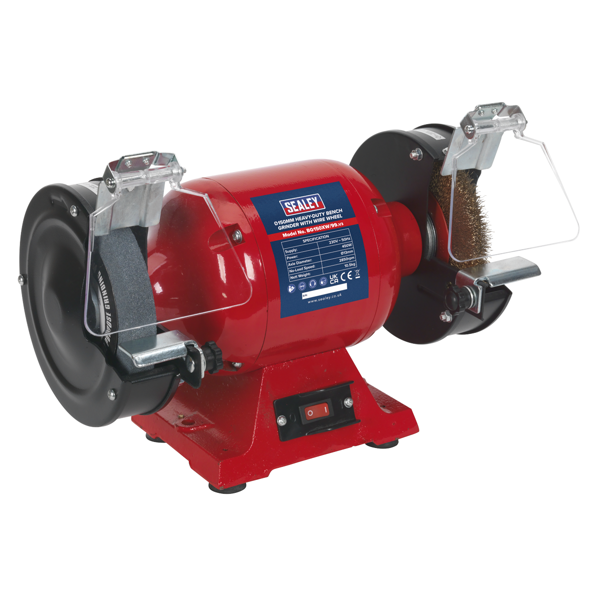 Sealey Ø150mm Heavy-Duty Bench Grinder with Wire Wheel 450W BG150XW/99