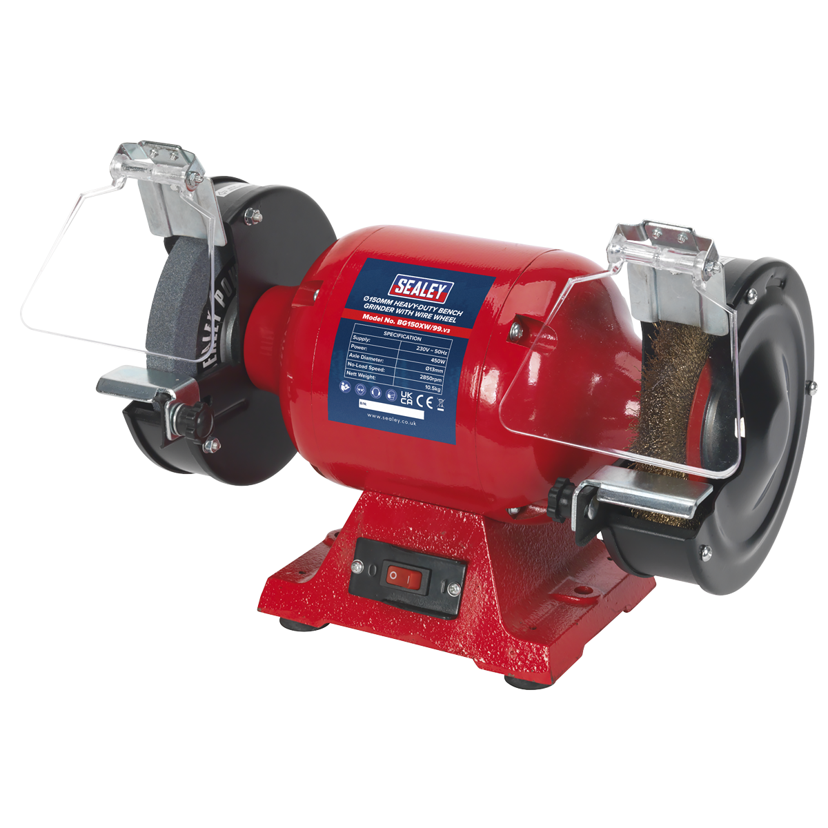 Sealey Ø150mm Heavy-Duty Bench Grinder with Wire Wheel 450W BG150XW/99