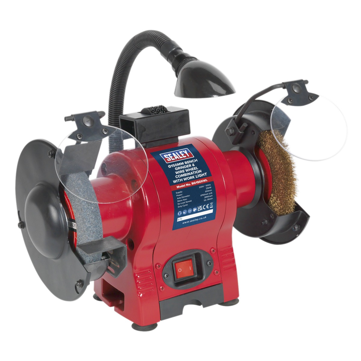 Sealey Ø150mm Bench Grinder & Wire Wheel Combination with Work Light 250W/230V BG150XWL
