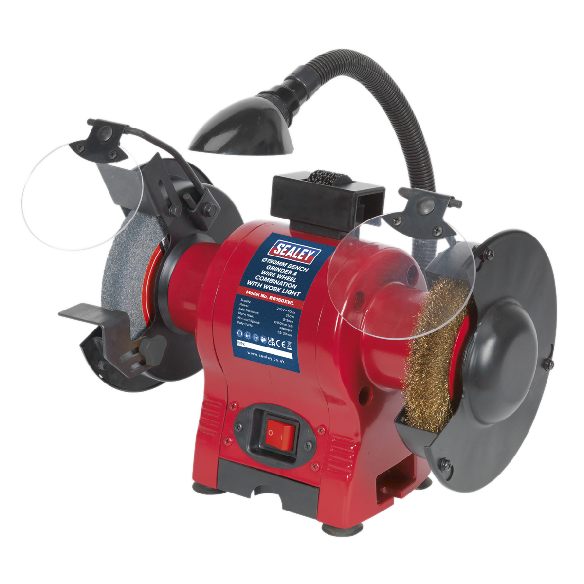 Sealey Ø150mm Bench Grinder & Wire Wheel Combination with Work Light 250W/230V BG150XWL