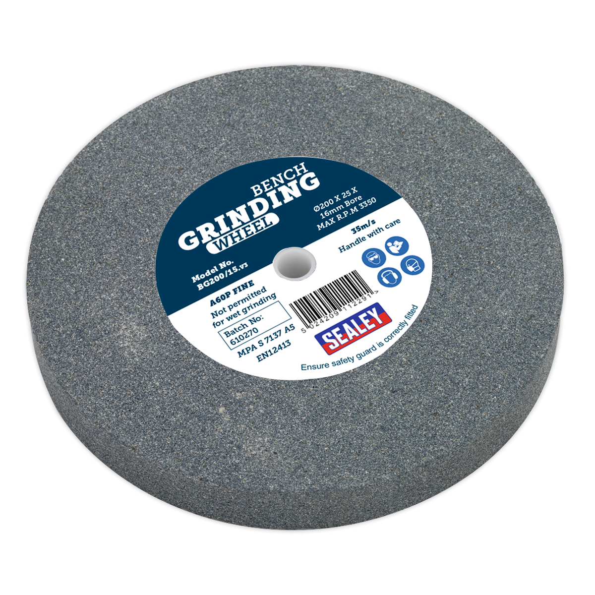 Sealey Ø200 x 25mm Grinding Stone Ø16mm Bore A60P Fine BG200/15