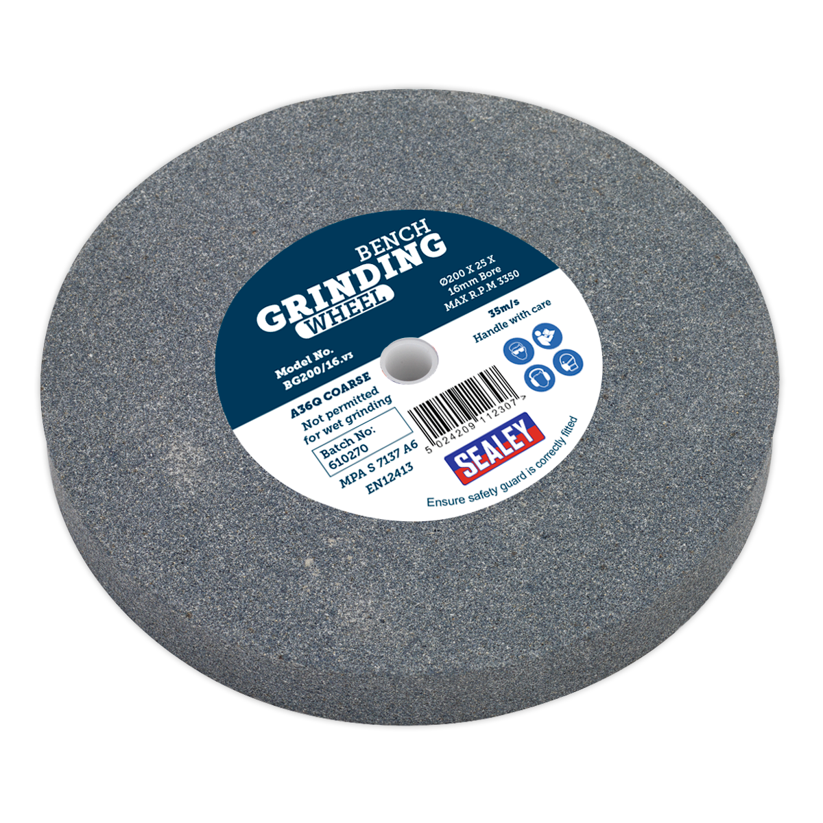 Sealey Ø200 x 25mm Grinding Stone Ø16mm Bore A36Q Coarse BG200/16