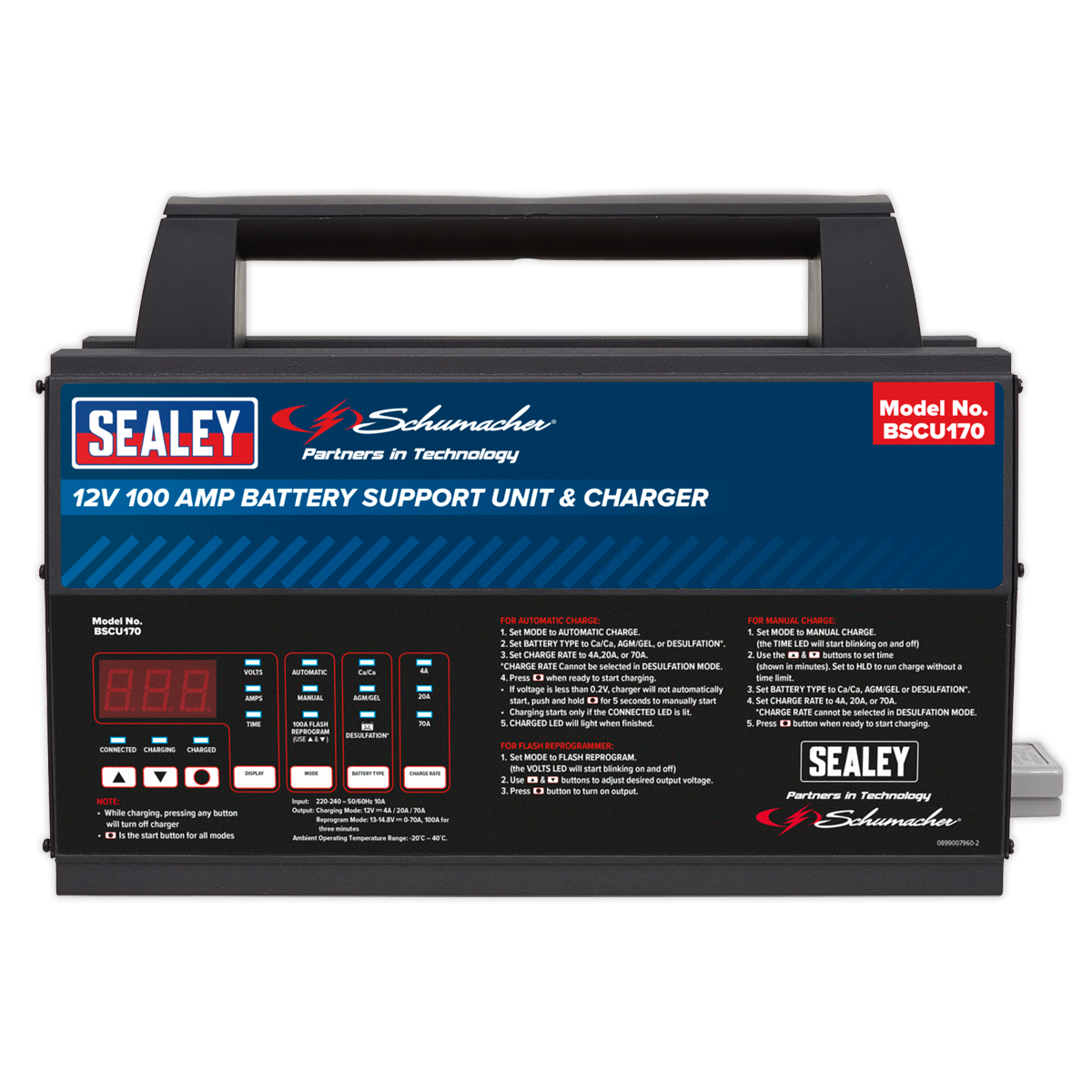 Sealey Schumacher® 100A 12V Battery Support Unit & Charger BSCU170