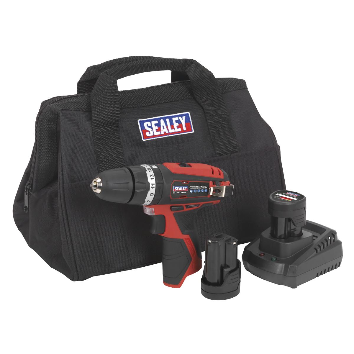 Sealey 12V SV12 Series Ø10mm Hammer Drill/Driver Kit - 2 Batteries CP1201KIT