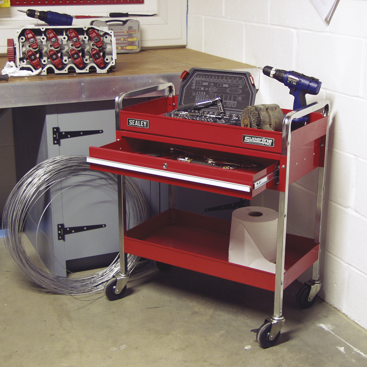Sealey 2-Level Heavy-Duty Trolley with Lockable Drawer CX101D