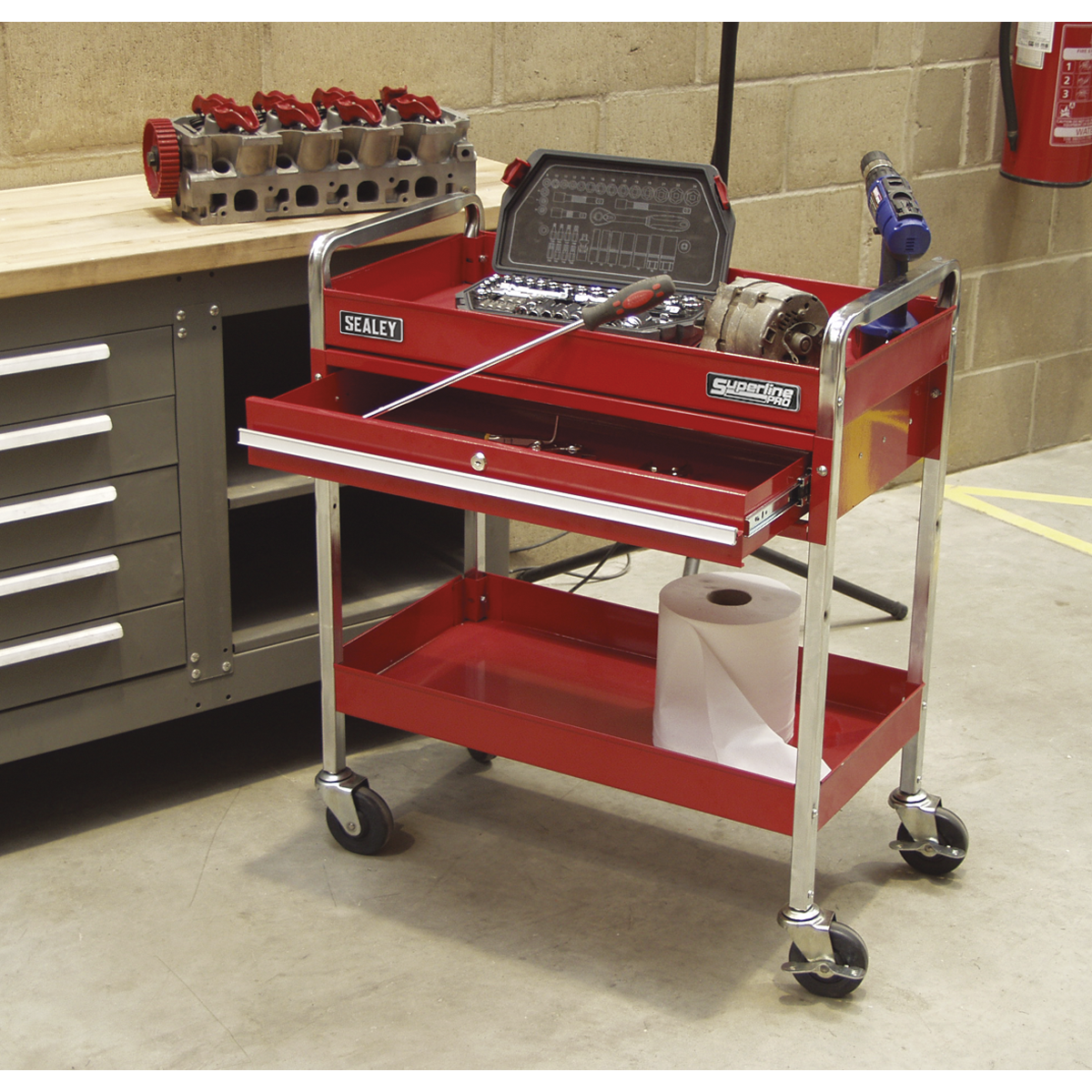 Sealey 2-Level Heavy-Duty Trolley with Lockable Drawer CX101D