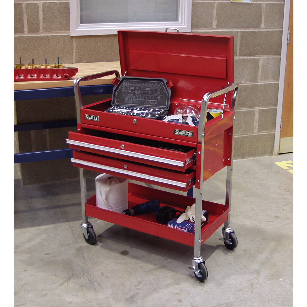 Sealey 2-Level Heavy-Duty Trolley with Lockable Top & 2 Drawers CX1042D