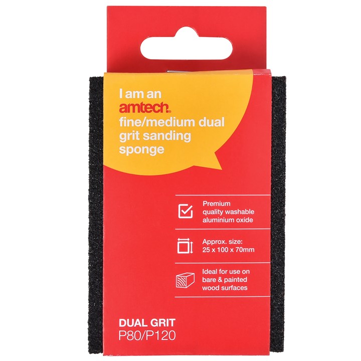 Amtech Fine/medium dual grit (P120/P80) sanding sponge E0285