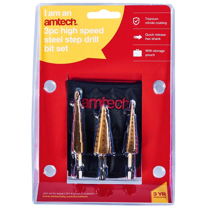 Amtech 3 Piece high speed steel step drill set F0785