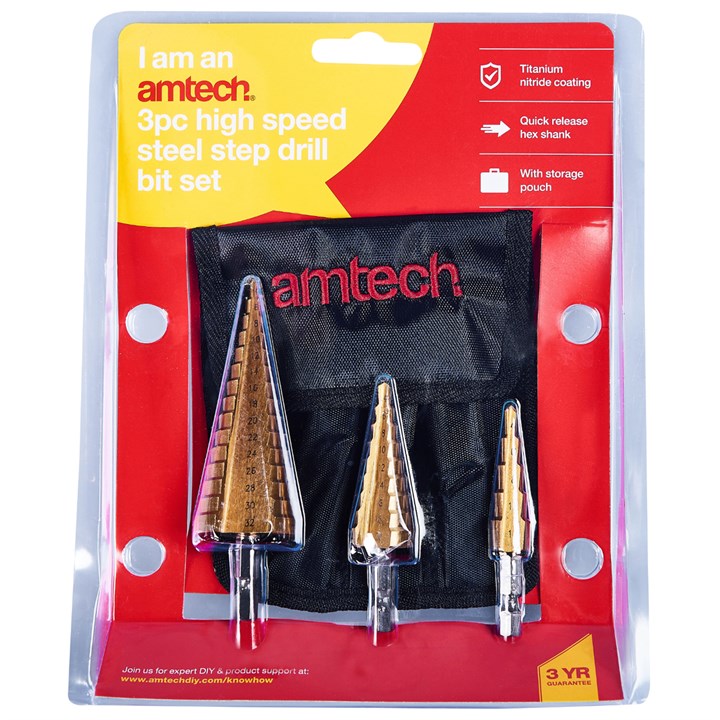 Amtech 3 Piece high speed steel step drill set (large) F0790