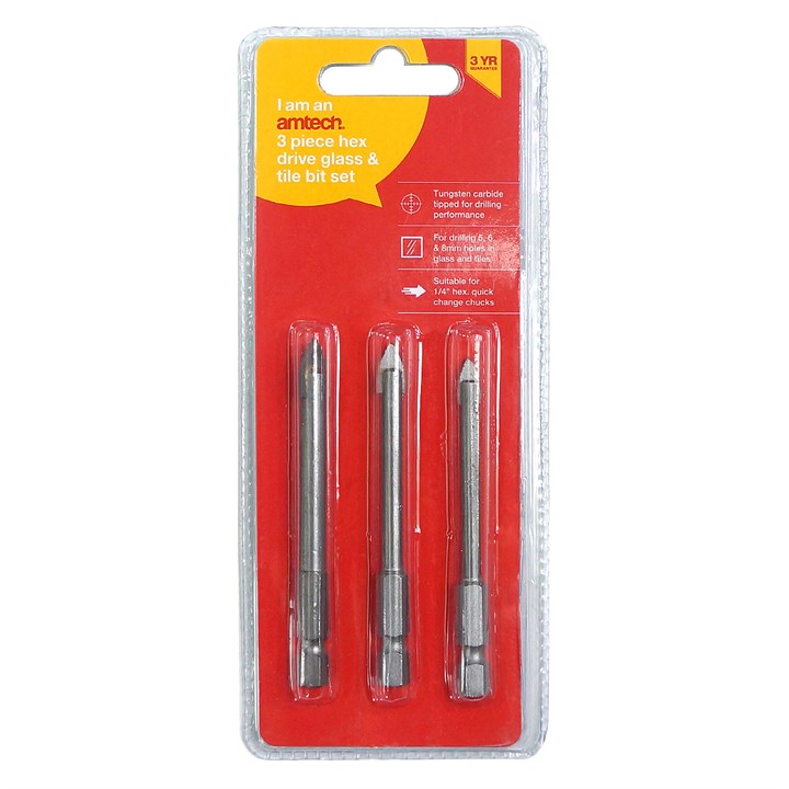 Amtech 3 Piece hex tile and glass drill bit set F0972