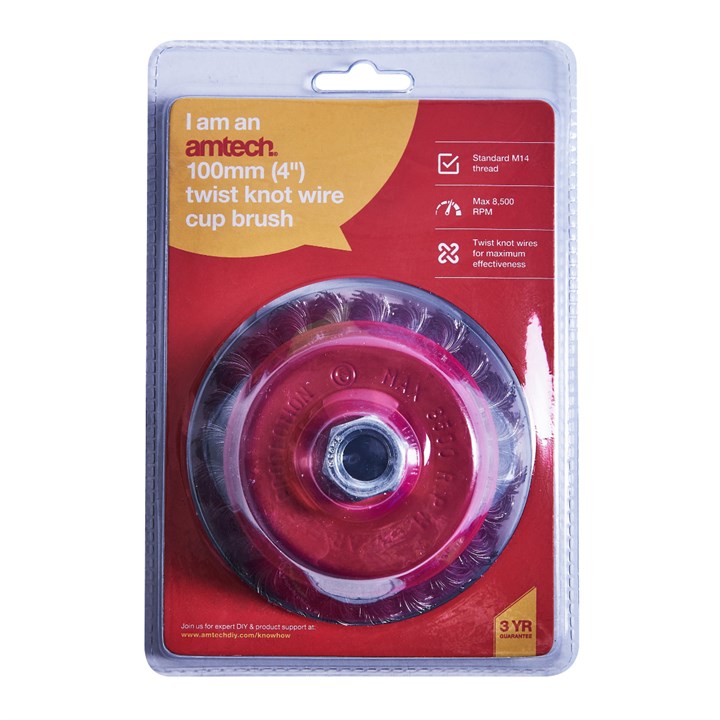 Amtech 100mm (4") Twist knot wire cup brush F3362