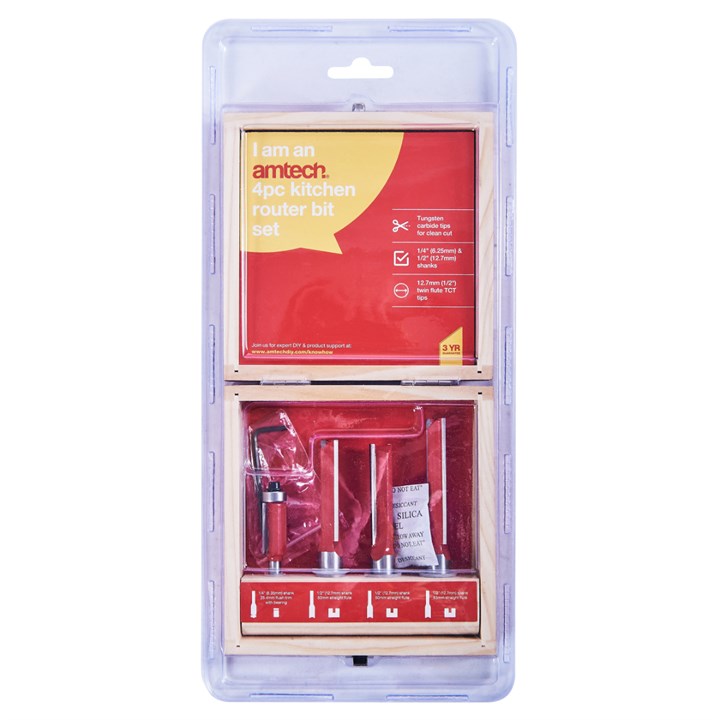 Amtech 4 Piece kitchen router bit set F3625