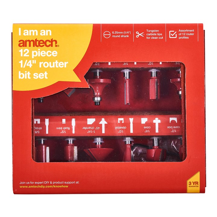 Amtech 12 Piece 6.25mm (1/4") router bit set F3700A