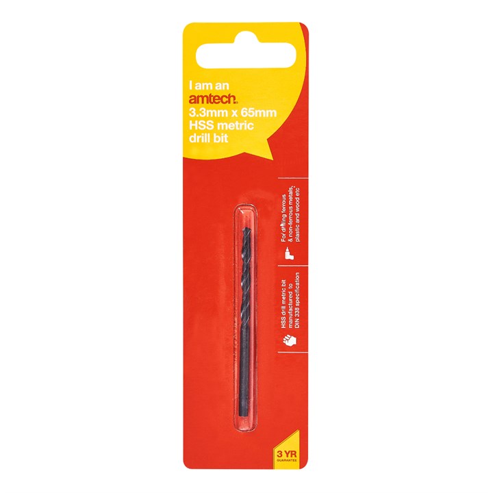 Amtech High speed steel (HSS) metric drill bit (3.3mm x 65mm) F5005