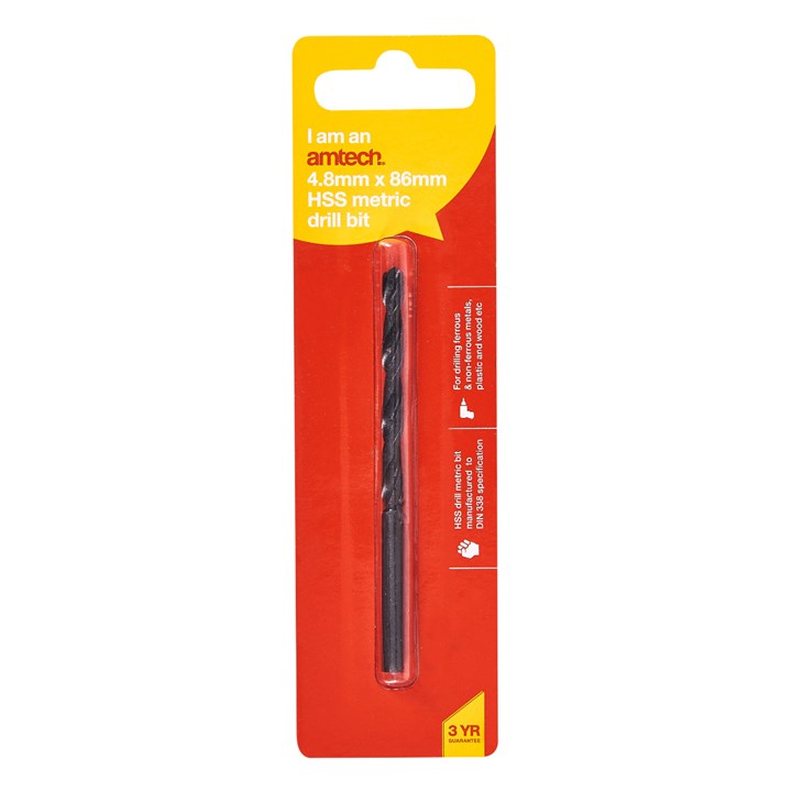 Amtech High speed steel (HSS) metric drill bit (4.8mm x 86mm) F5010