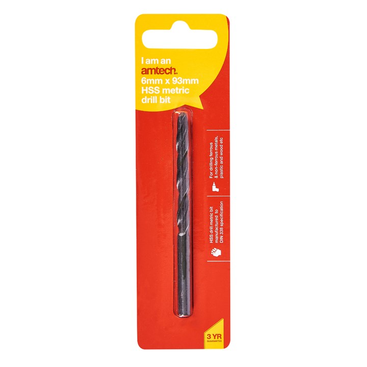 Amtech High speed steel (HSS) metric drill bit (6mm x 93mm) F5013