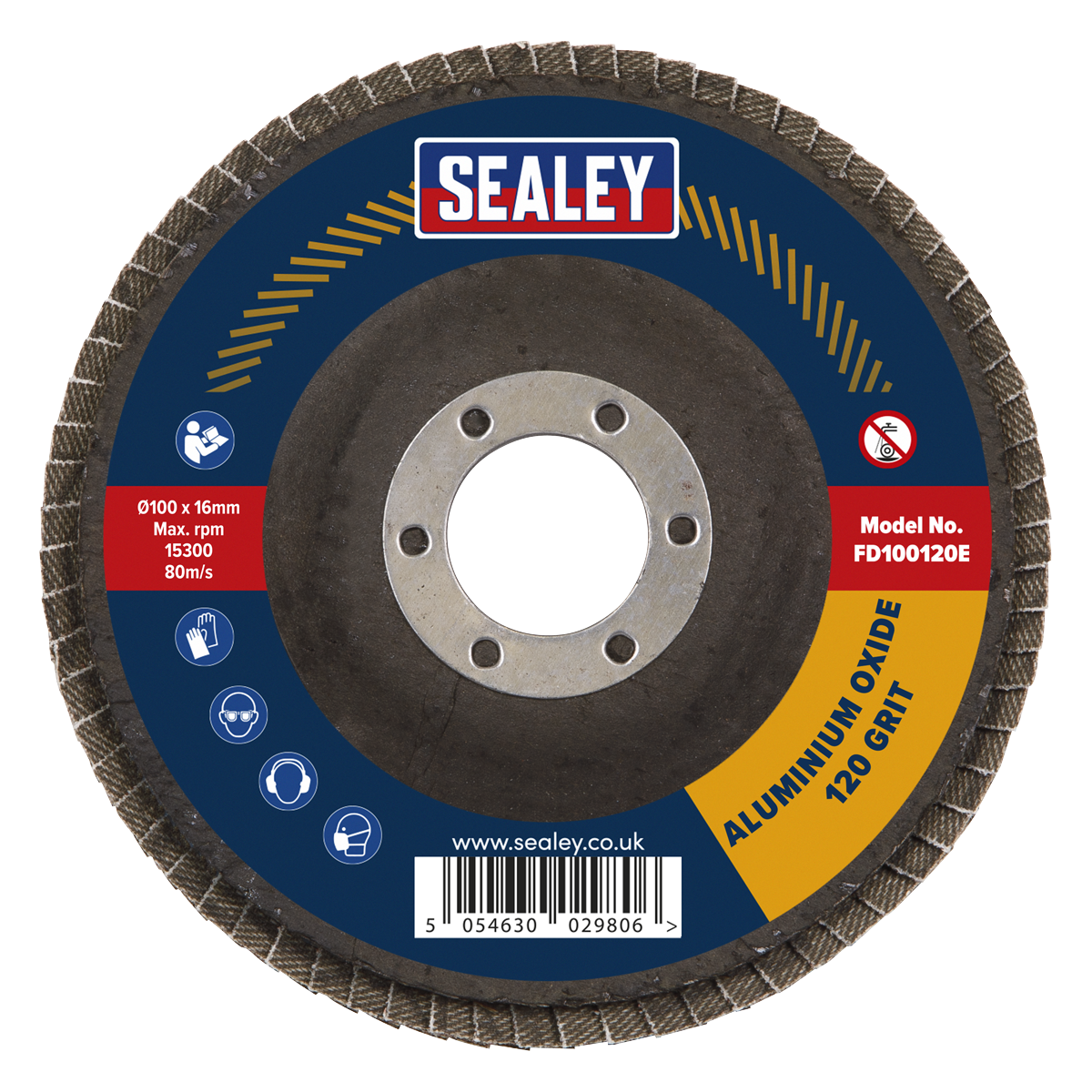 Sealey Ø100mm Aluminium Oxide Flap Disc Ø16mm Bore 120Grit FD100120E