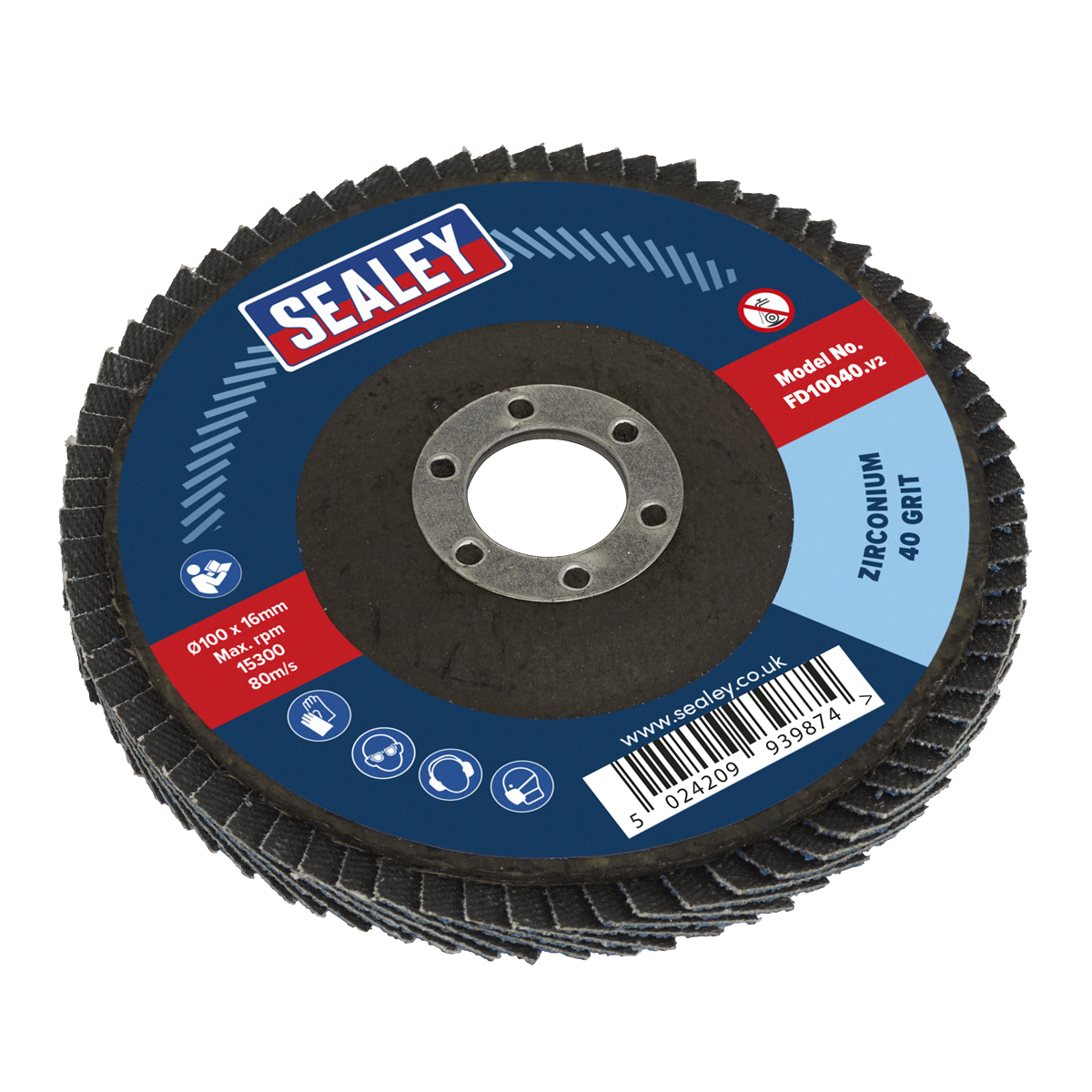 Sealey Ø100mm Zirconium Flap Disc Ø16mm Bore 40Grit FD10040