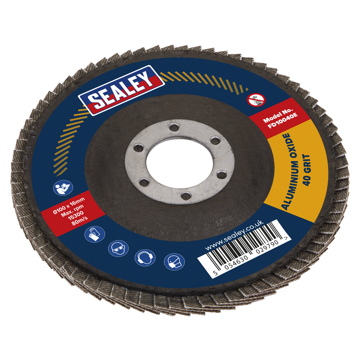 Sealey Ø100mm Aluminium Oxide Flap Disc Ø16mm Bore 40Grit FD10040E