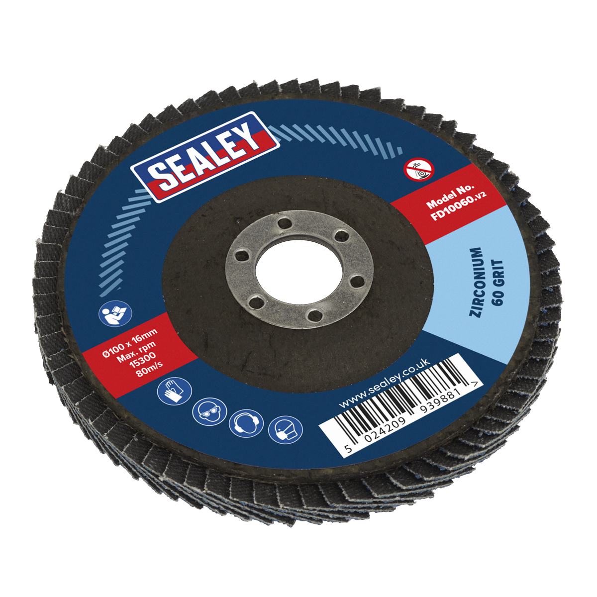 Sealey Ø100mm Zirconium Flap Disc Ø16mm Bore 60Grit FD10060