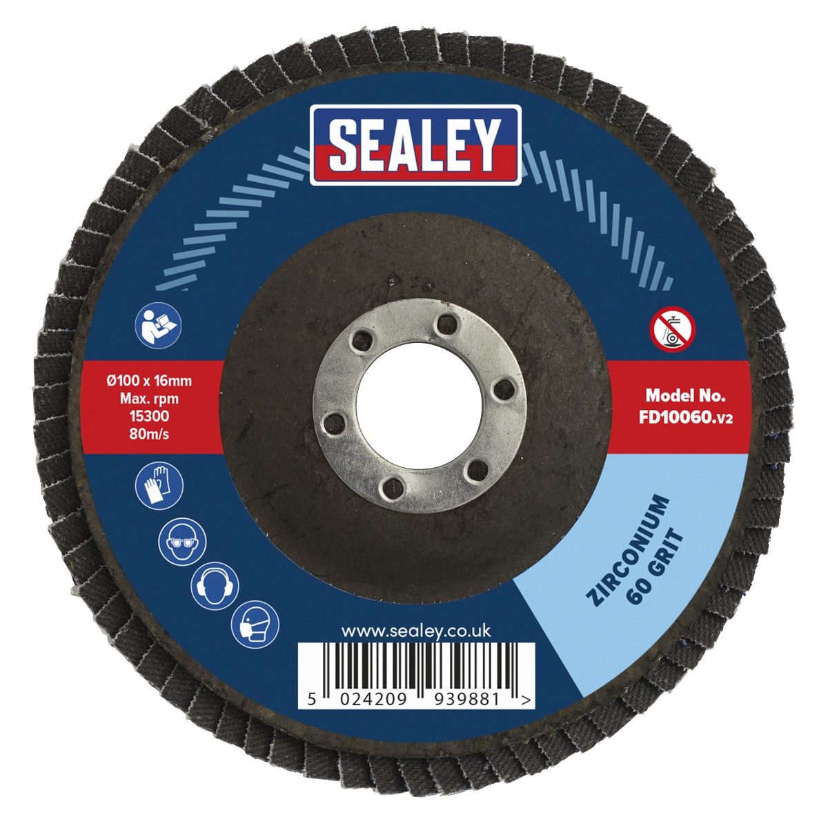 Sealey Ø100mm Zirconium Flap Disc Ø16mm Bore 60Grit FD10060