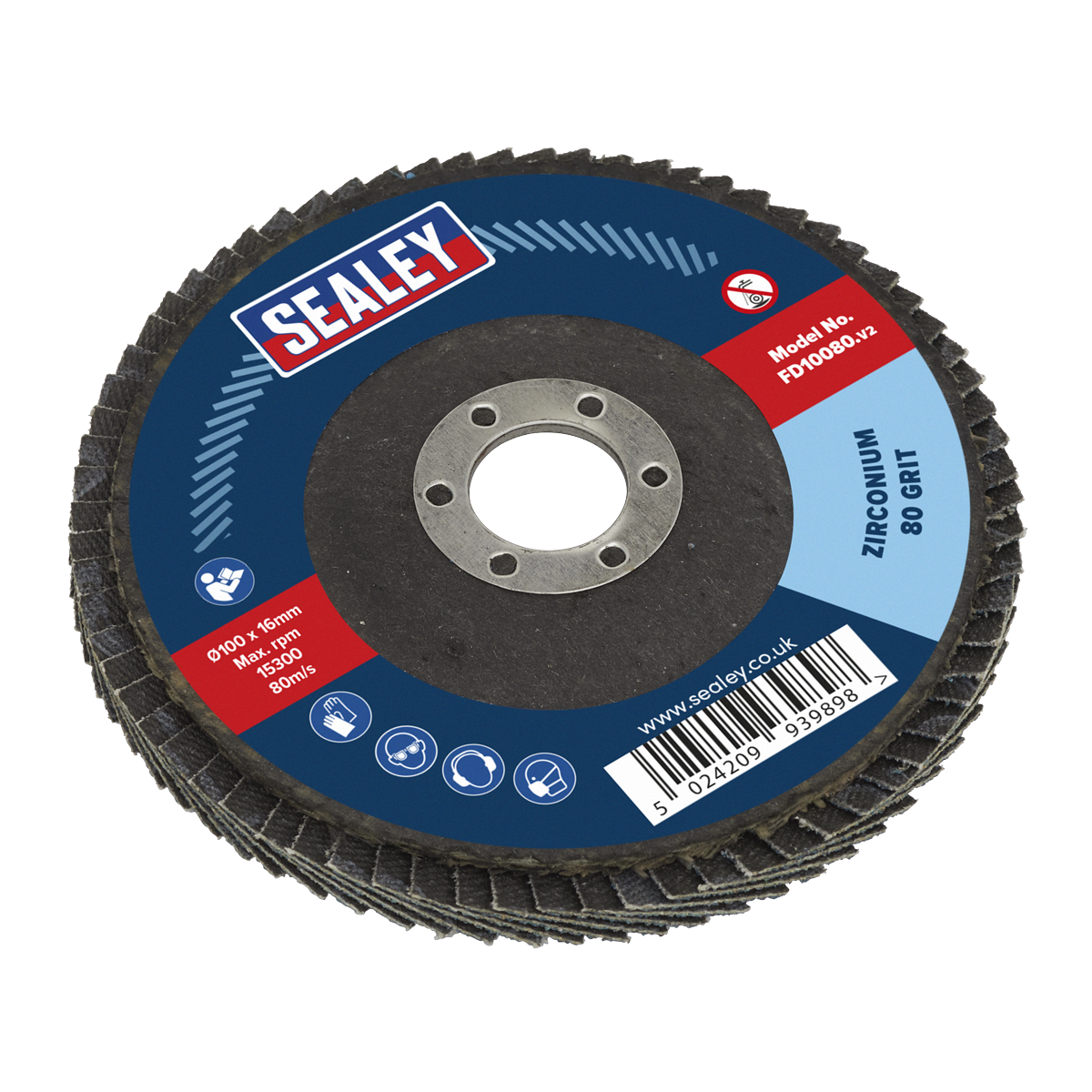 Sealey Ø100mm Zirconium Flap Disc Ø16mm Bore 80Grit FD10080
