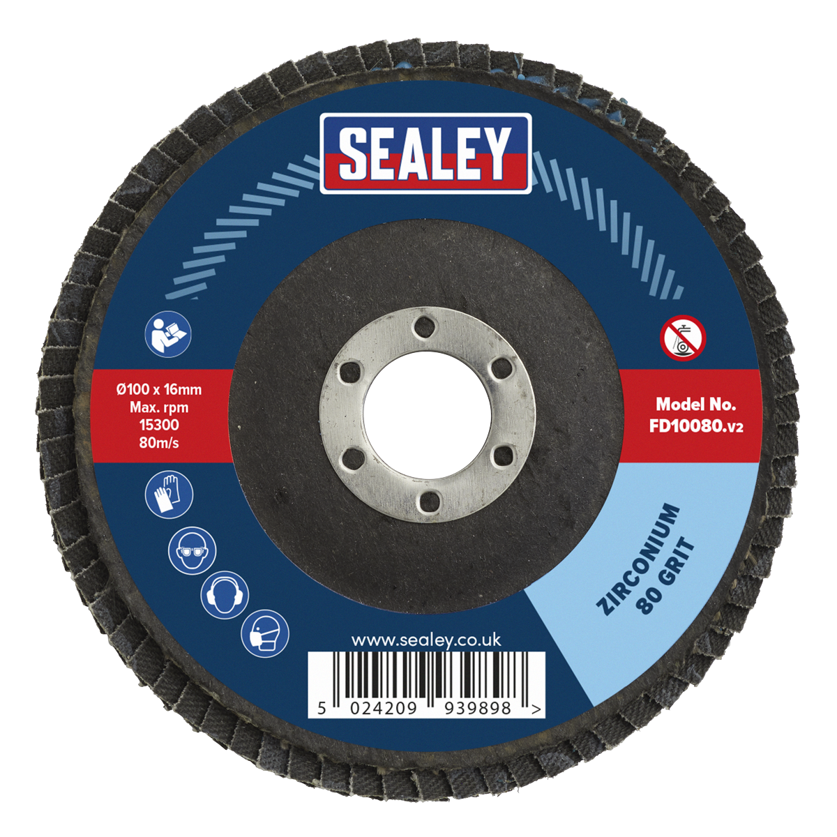 Sealey Ø100mm Zirconium Flap Disc Ø16mm Bore 80Grit FD10080