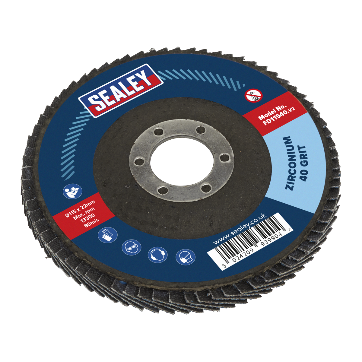 Sealey Ø115mm Zirconium Flap Disc Ø22mm Bore 40Grit FD11540