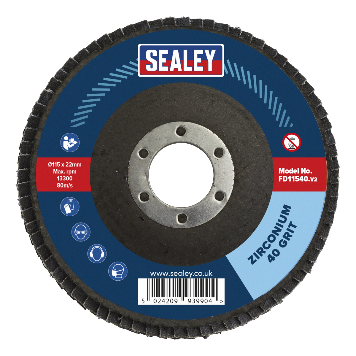 Sealey Ø115mm Zirconium Flap Disc Ø22mm Bore 40Grit FD11540