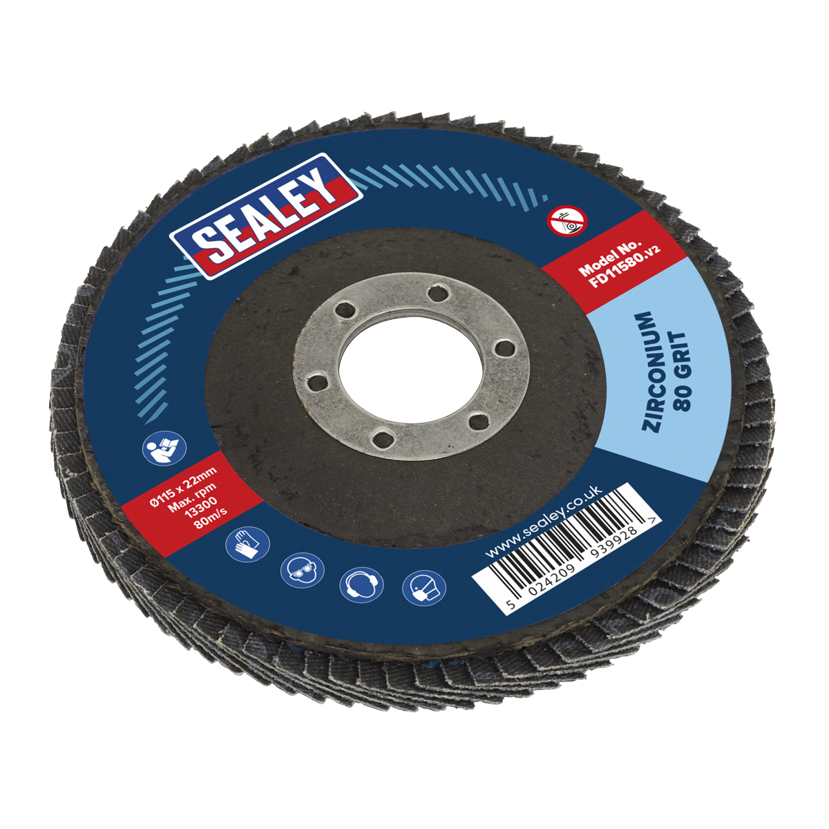 Sealey Ø115mm Zirconium Flap Disc Ø22mm Bore 80Grit FD11580