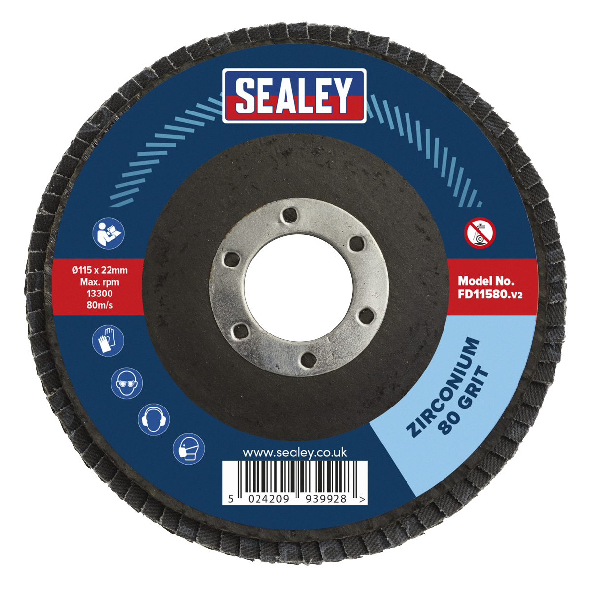 Sealey Ø115mm Zirconium Flap Disc Ø22mm Bore 80Grit FD11580