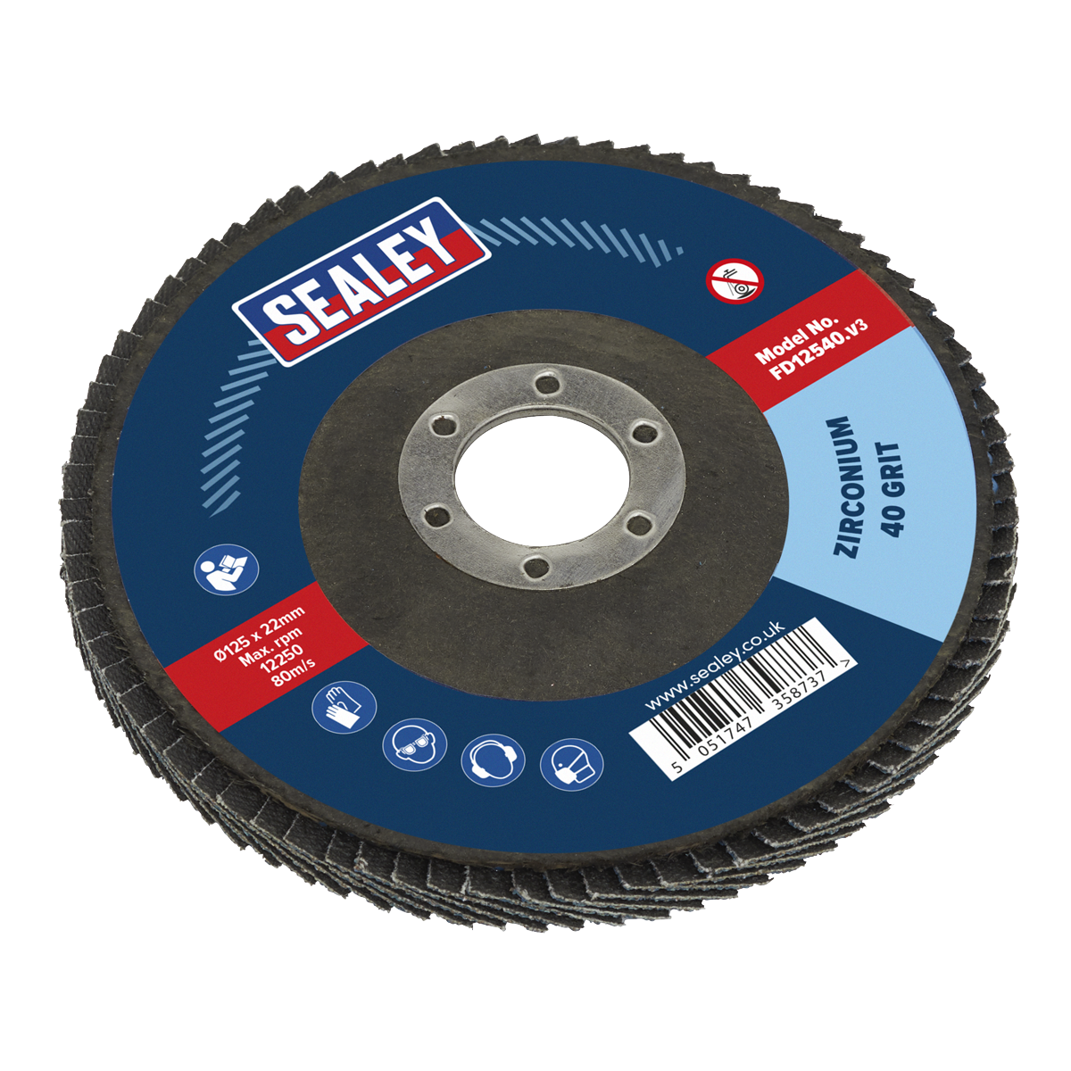 Sealey Ø125mm Zirconium Flap Disc Ø22mm Bore 40Grit FD12540