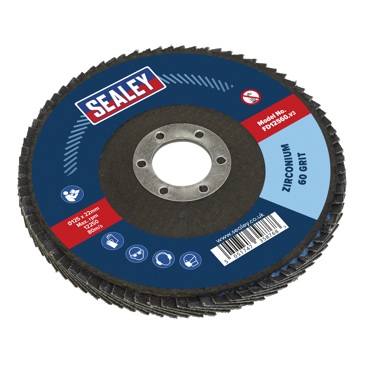 Sealey Ø125mm Zirconium Flap Disc Ø22mm Bore 60Grit FD12560