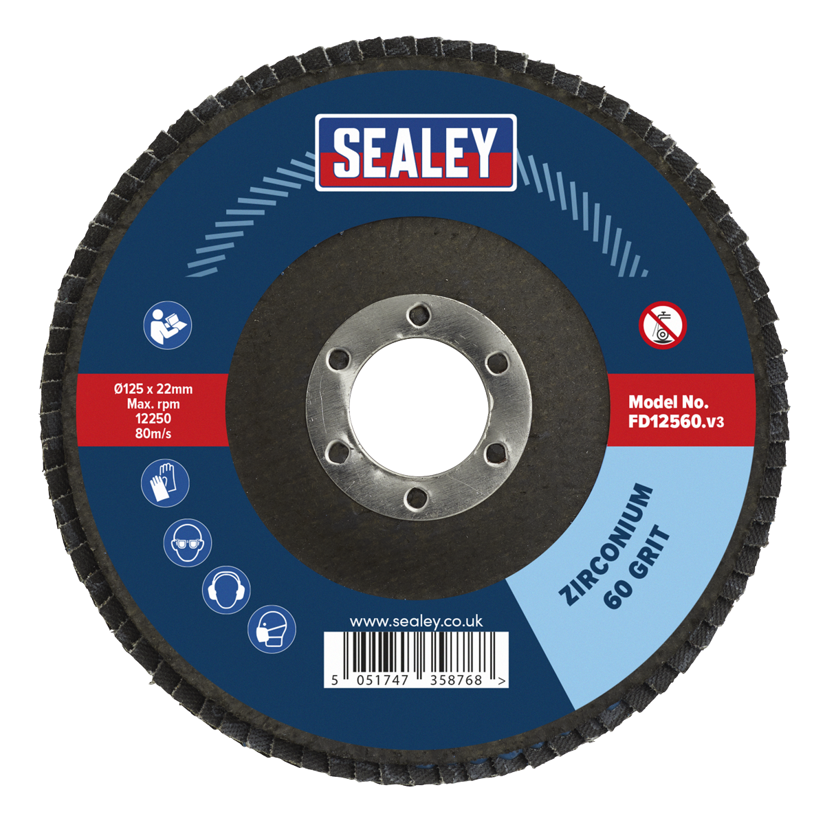 Sealey Ø125mm Zirconium Flap Disc Ø22mm Bore 60Grit FD12560