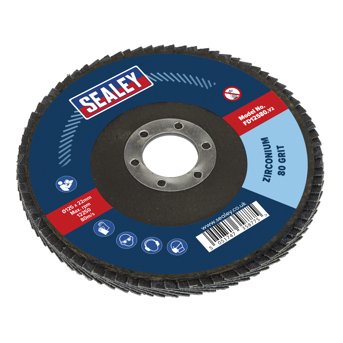 Sealey Ø125mm Zirconium Flap Disc Ø22mm Bore 80Grit FD12580