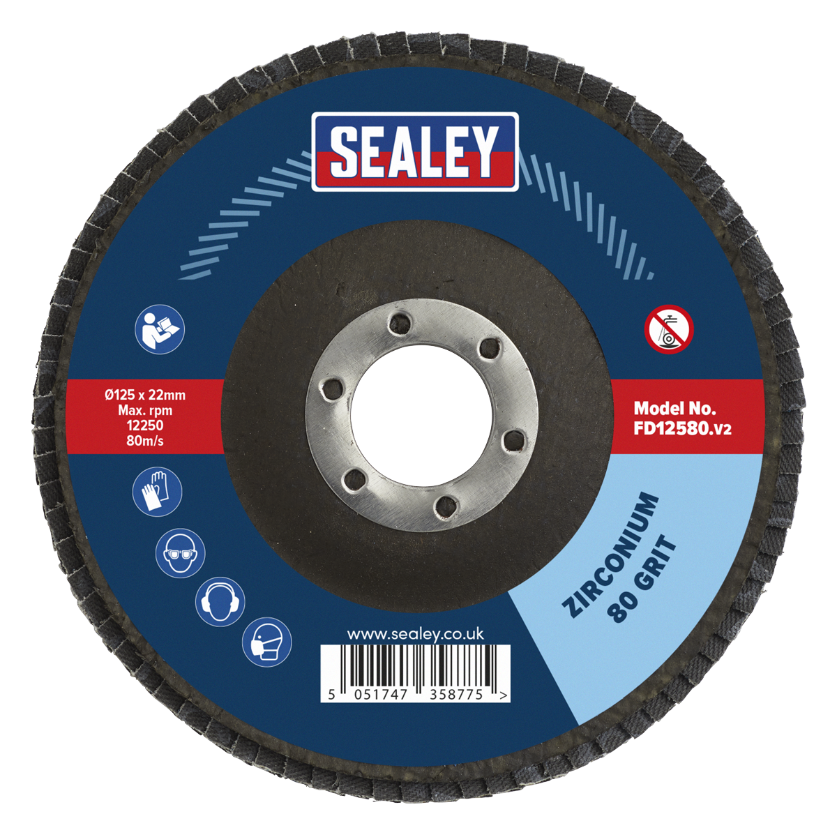 Sealey Ø125mm Zirconium Flap Disc Ø22mm Bore 80Grit FD12580