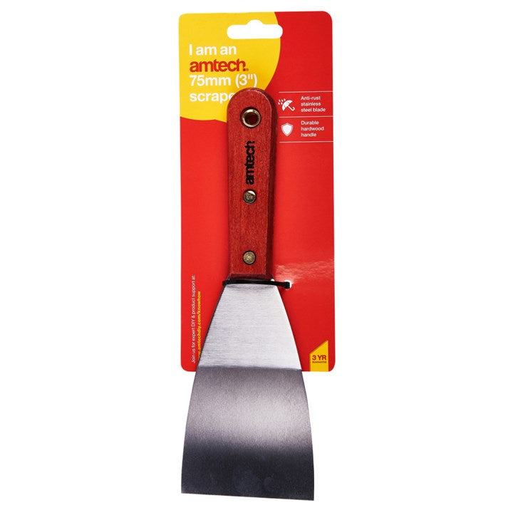 Amtech 75mm (3") Heavy duty scraper with wooden handle G0800