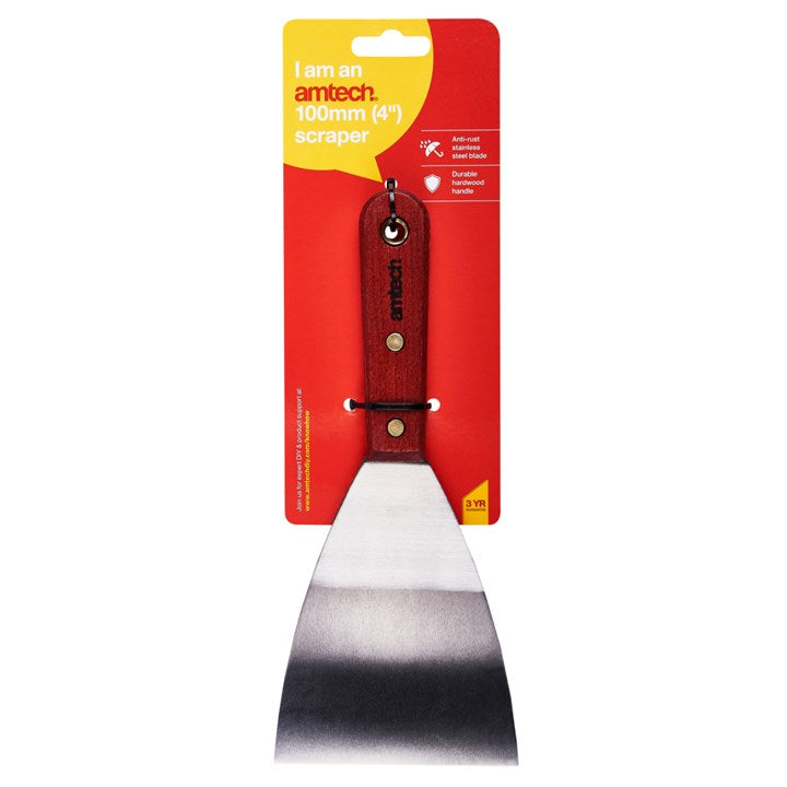 Amtech 100mm (4") Heavy duty scraper with wooden handle G0900