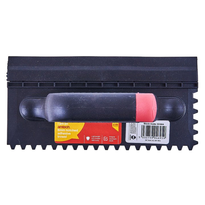 Amtech Notched adhesive trowel with squeegee blade G1664