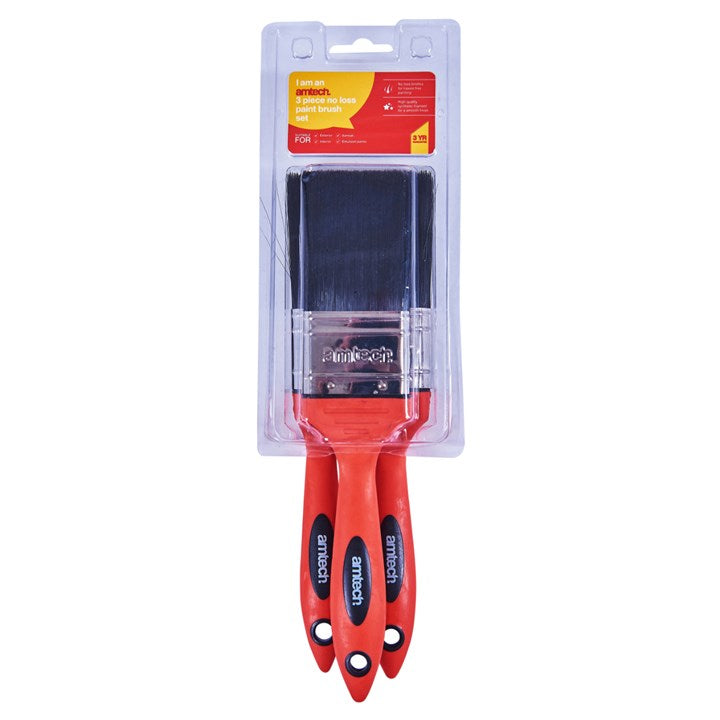 Amtech 3 Piece no bristle loss paint brush set G4385