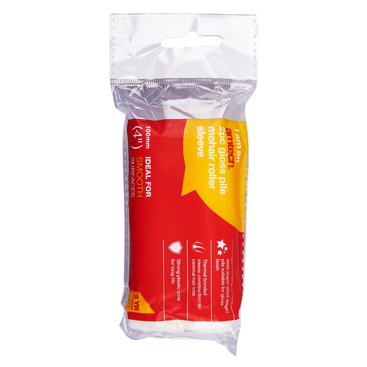 Amtech 2 Piece 100mm (4") extra short pile (4mm) roller sleeve - mohair G4440