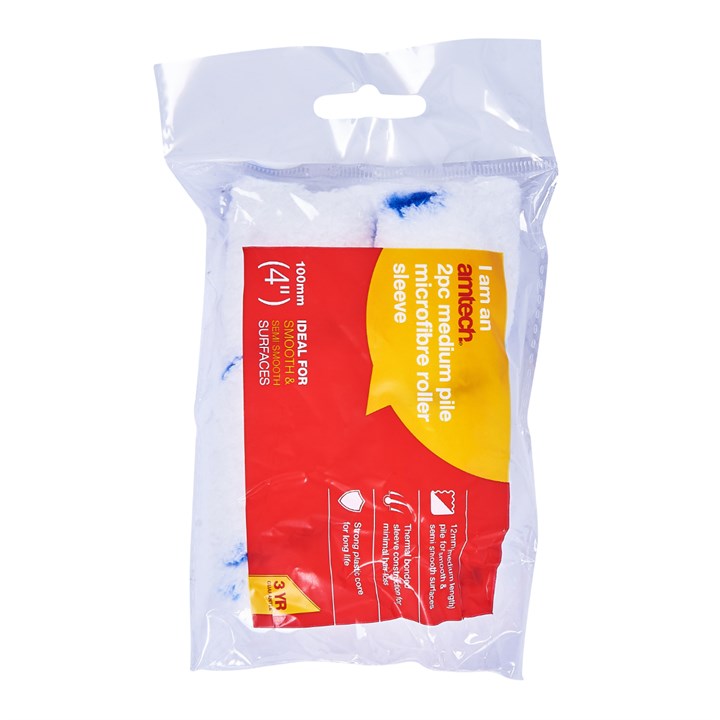 Amtech 2 Piece 100mm (4") medium pile (12mm)roller sleeve - microfibre G4450