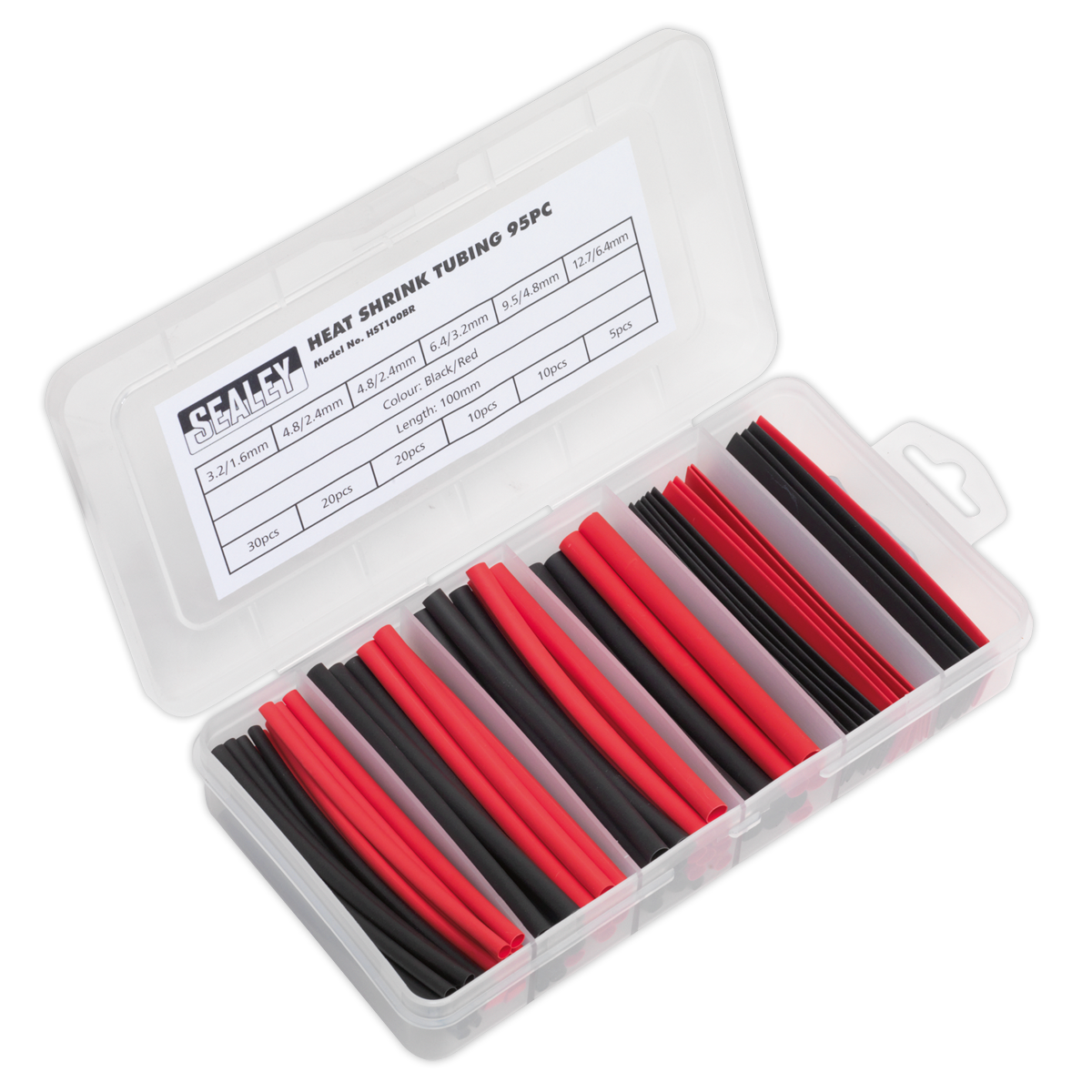 Sealey 95pc 100mm Heat Shrink Tubing Assortment - Black & Red HST100BR