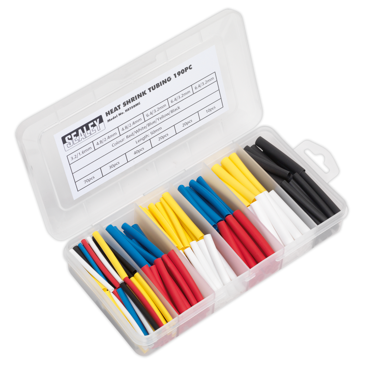 Sealey 190pc 50mm Heat Shrink Tubing Assortment - Mixed Colours HST50MC