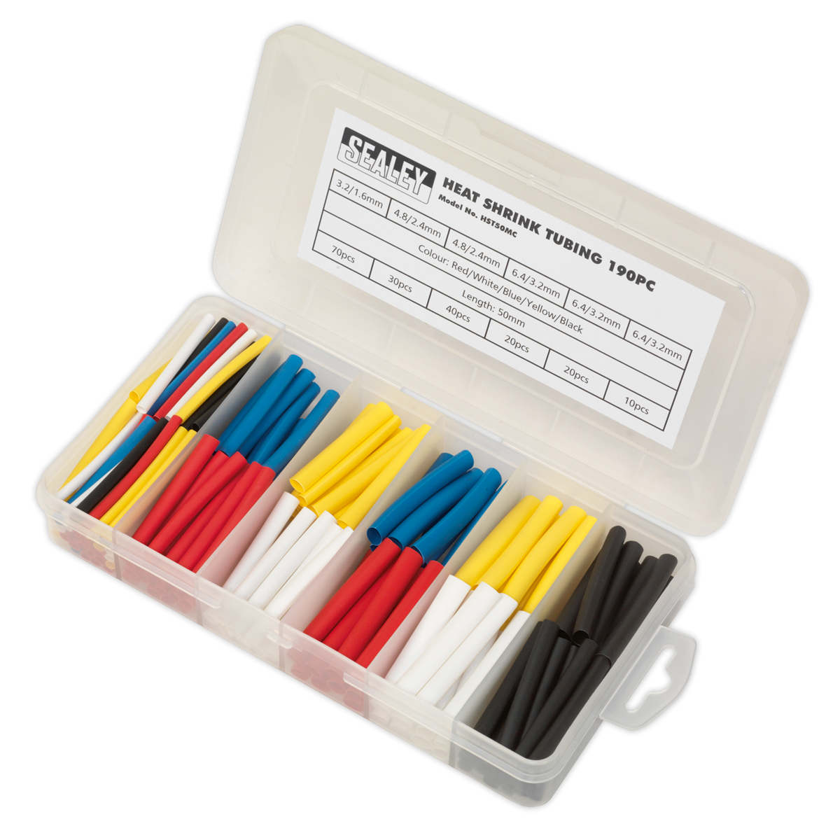 Sealey 190pc 50mm Heat Shrink Tubing Assortment - Mixed Colours HST50MC