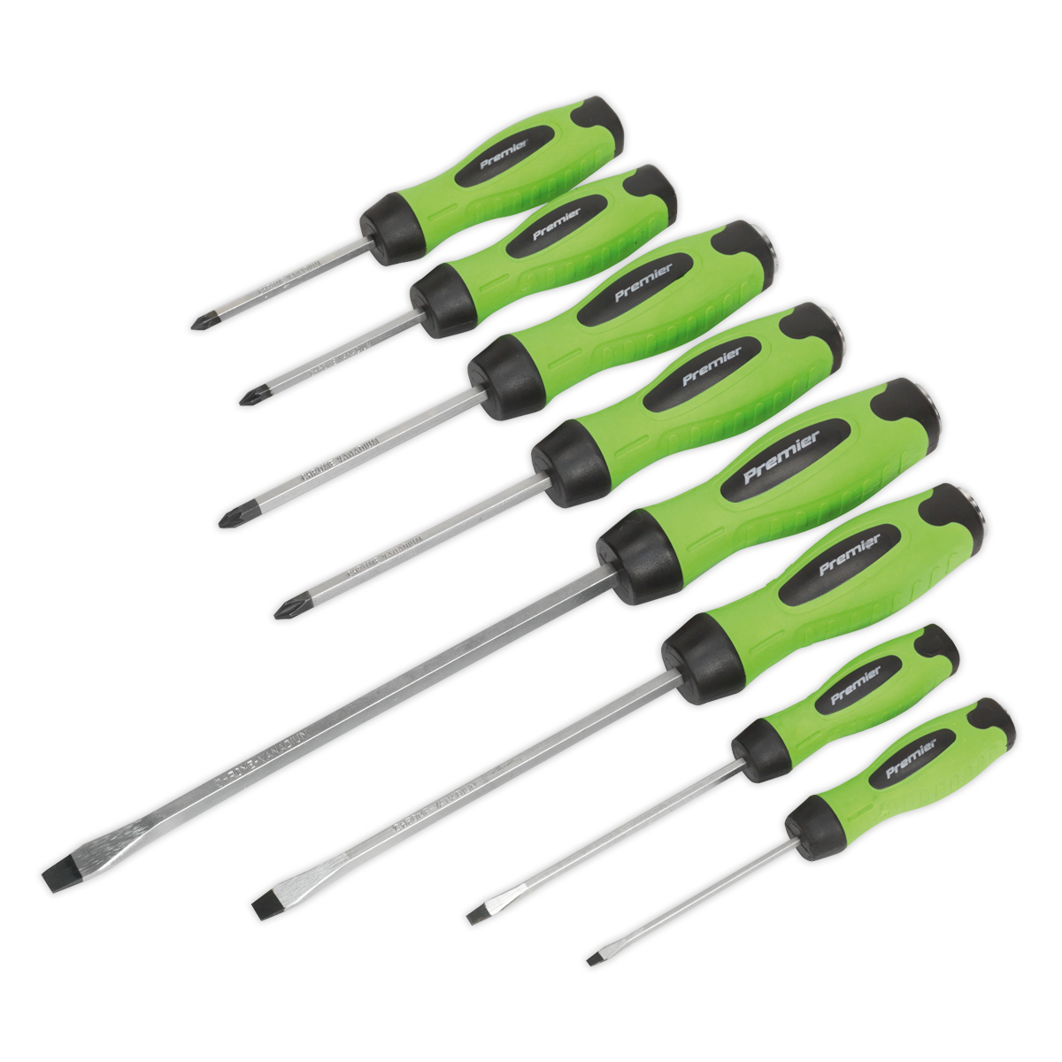 Sealey 8pc Hammer-Thru Screwdriver Set - Hi-Vis Green HV002