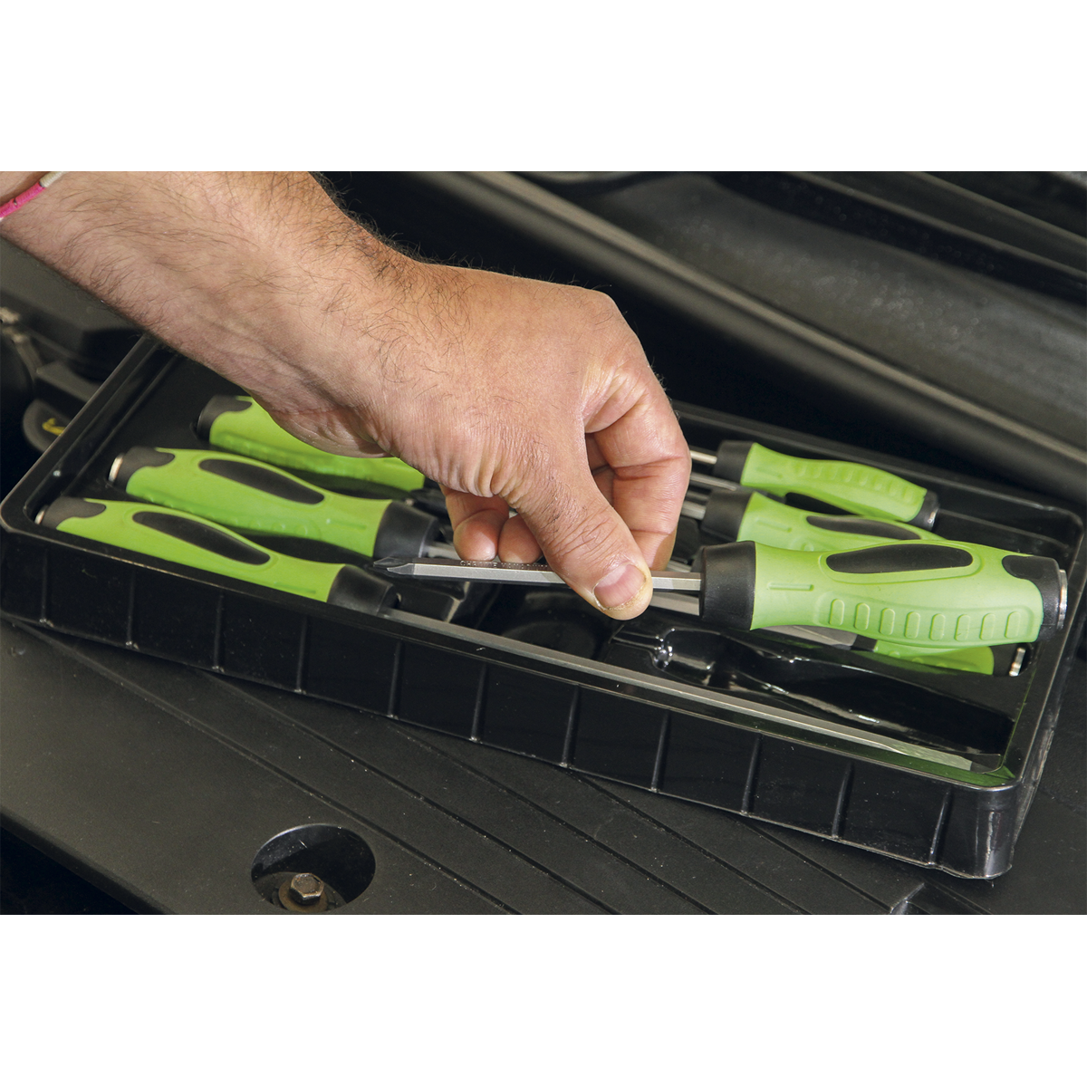 Sealey 8pc Hammer-Thru Screwdriver Set - Hi-Vis Green HV002