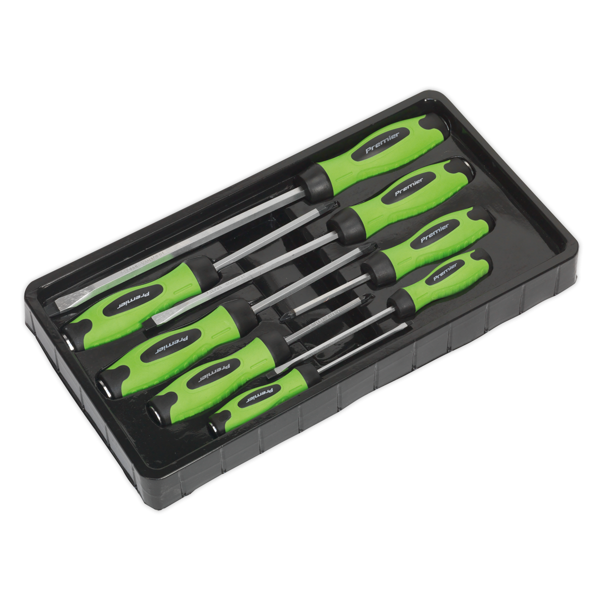 Sealey 8pc Hammer-Thru Screwdriver Set - Hi-Vis Green HV002