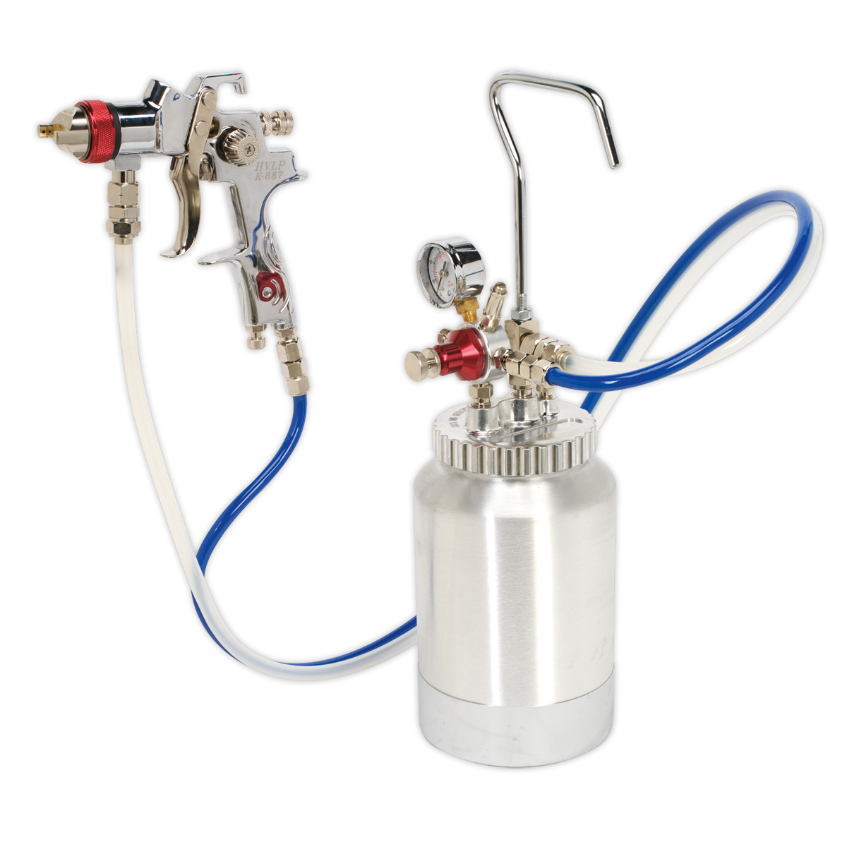 Sealey HVLP Pressure Pot System with Spray Gun & Hoses 1.7mm Set-Up HVLP-79/P